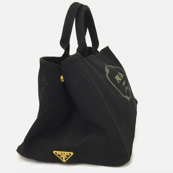 PRADA BLACK/BROWN CANAPA HAND TOTE BAG/2921 - Picture 3 of 13